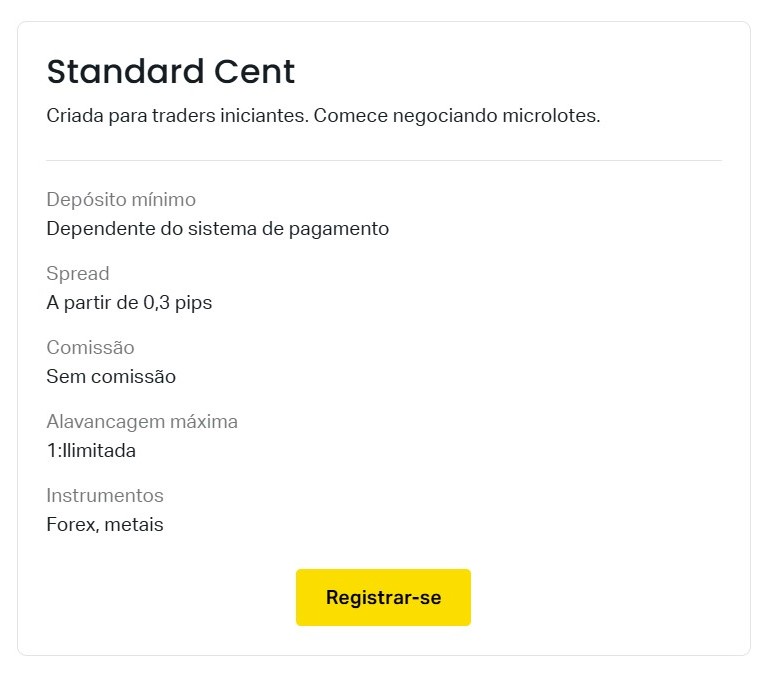 Tipos de conta Exness Standard Cent